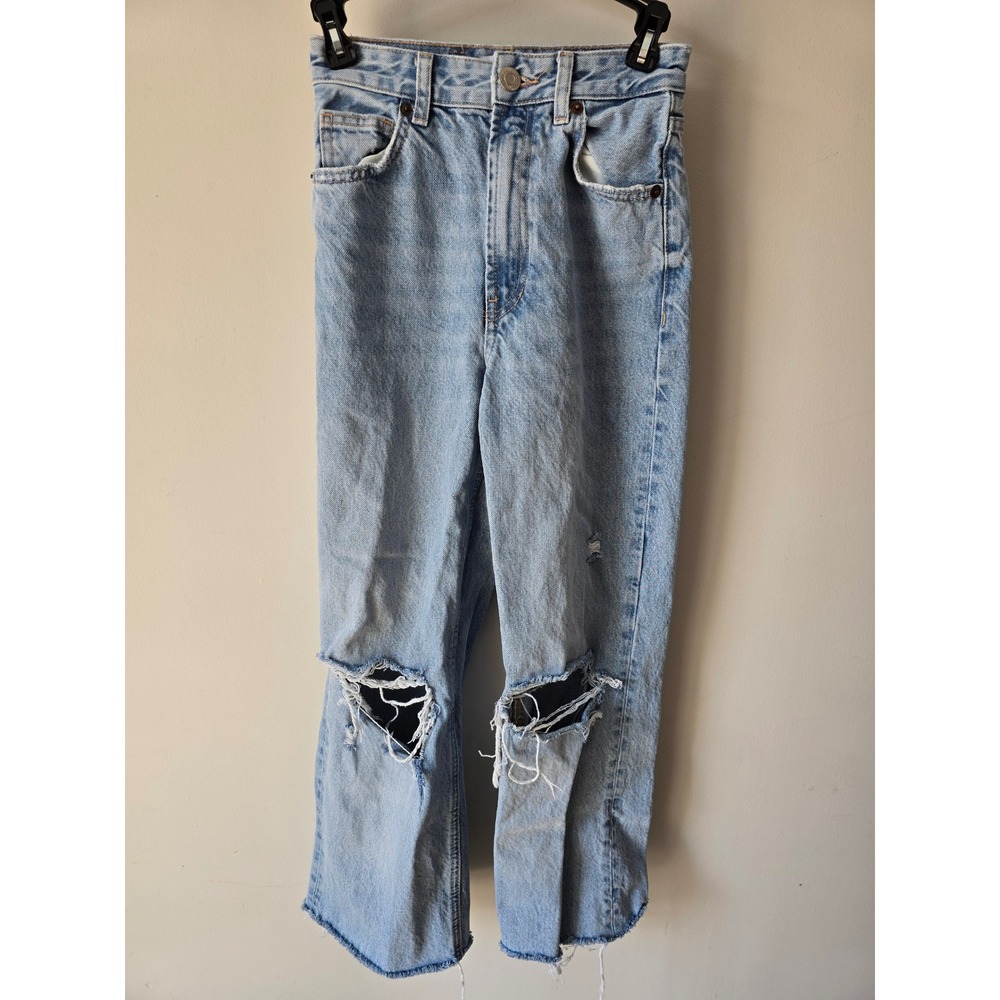 Zara Womens High Rise Straight Leg Distressed Light Wash Jeans Size 0 USA 25W